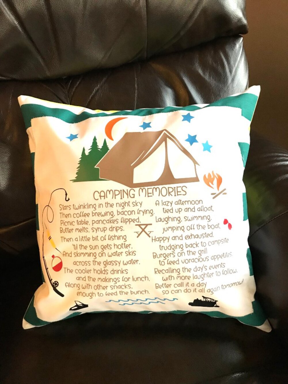 Lake House Pillow Cover Tent Camping Memories Poem Cabin Decor 18 x 18 inches